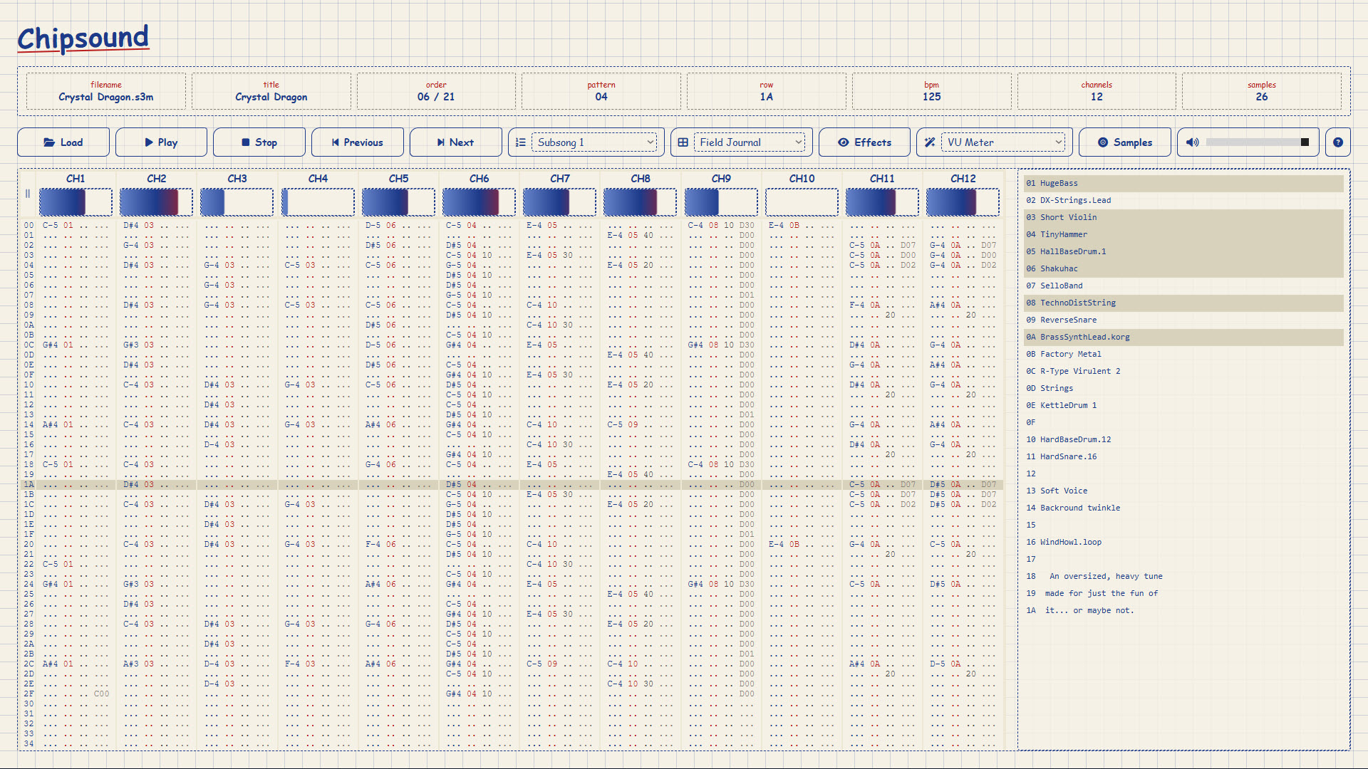 Chipsound rendered with the Field Journal theme — paper-notebook aesthetic